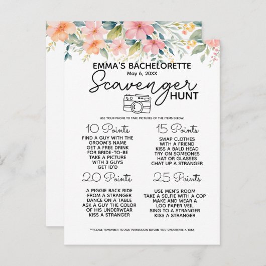 Bachelorette scavenger jaagt op de wedstrijd aankondigingskaart (Voorkant / Achterkant)