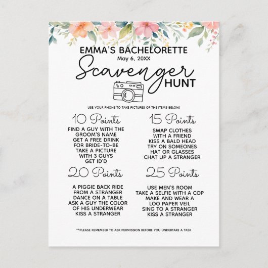 Bachelorette scavenger jaagt op de wedstrijd aankondigingskaart (Voorkant)