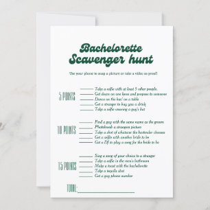 Bachelorette scavenger jachtspel, bachelorette gam kaart