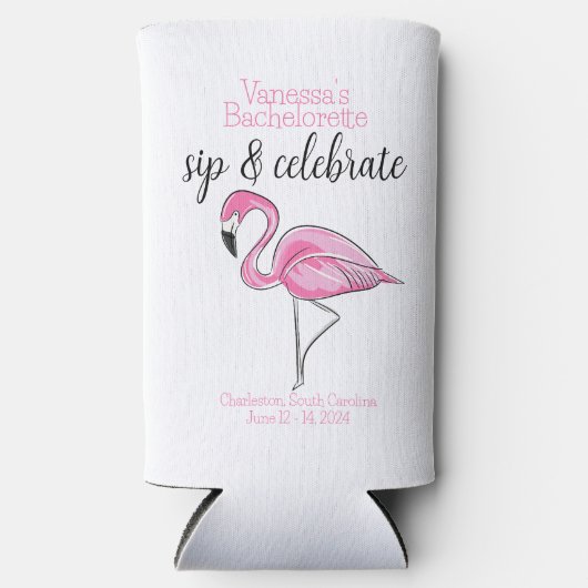 Bachelorette Sip & Celebrate Pink Flamingo Custom Seltzer Blikjeskoeler (Voorkant)