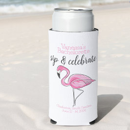 Bachelorette Sip & Celebrate Pink Flamingo Custom Seltzer Blikjeskoeler