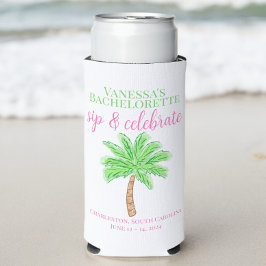 Bachelorette Sip & Celebrate Preppy Palm Aangepast Seltzer Blikjeskoeler