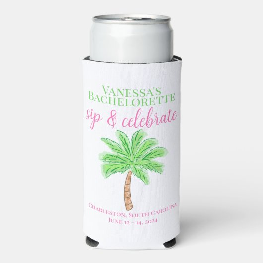 Bachelorette Sip & Celebrate Preppy Palm Custom Seltzer Blikjeskoeler (Seltzer Voorkant)