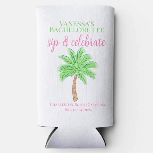 Bachelorette Sip & Celebrate Preppy Palm Custom Seltzer Blikjeskoeler (Voorkant)