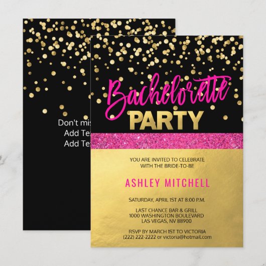 Bachelorette-Sjablonen van HOT Roze Kaart (Voorkant / Achterkant)