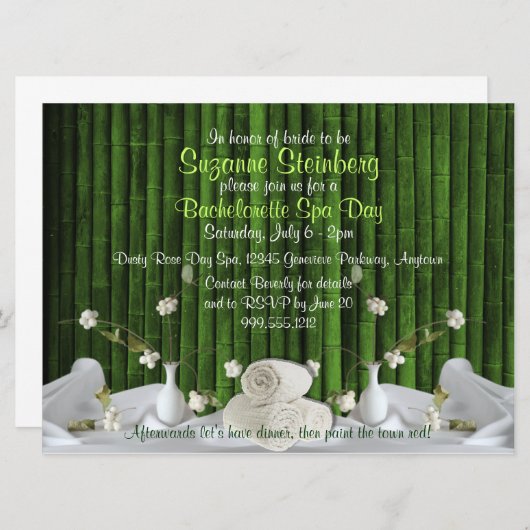 Bachelorette Spa Day Custom Invitations Kaart (Voorkant / Achterkant)