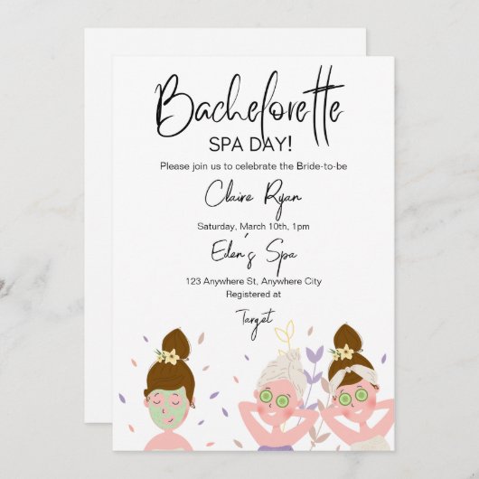 Bachelorette Spa Day Uitnodiging (Voorkant / Achterkant)