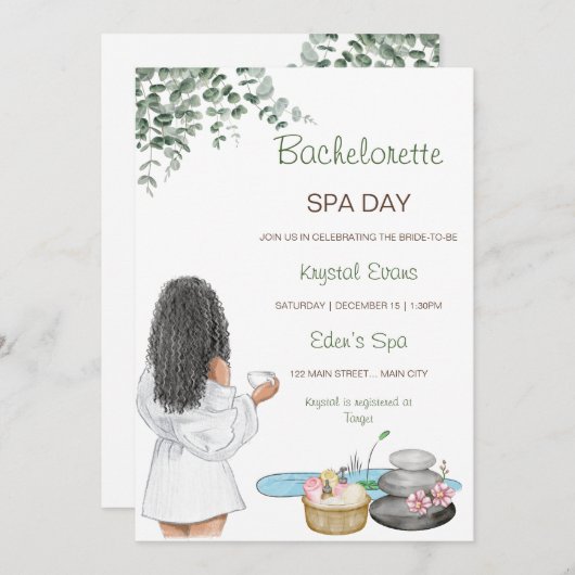 Bachelorette Spa Day Uitnodiging (Voorkant / Achterkant)