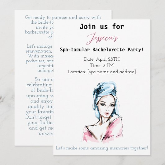 Bachelorette Spa Party Kaart (Voorkant / Achterkant)