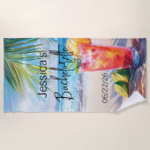 Bachelorette Strand Monogram Cocktail Zeegezicht Strandlaken (Voorkant)