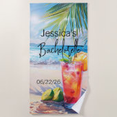Bachelorette Strand Monogram Cocktail Zeegezicht Strandlaken (Voorkant)