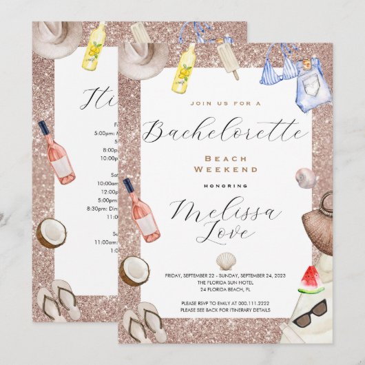 Bachelorette strand Weekend Route Uitnodiging (Voorkant / Achterkant)