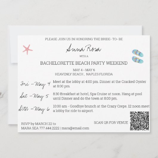 *~* Bachelorette Tropische Exotische QR Beach Part Kaart (Achterkant)