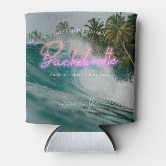 Bachelorette Tropische Palmen Neon | Monogram Blikjeskoeler (Voorkant)