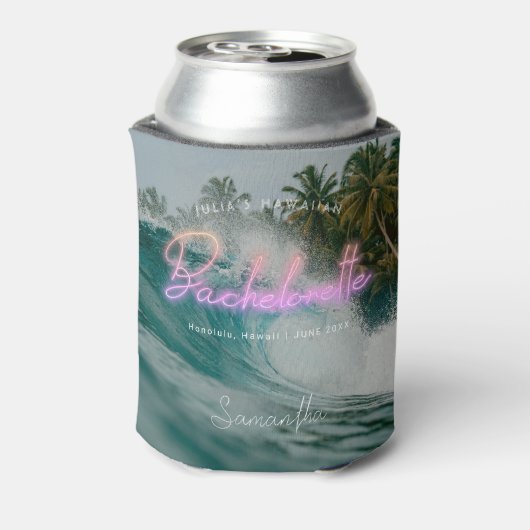 Bachelorette Tropische Palmen Neon | Monogram Blikjeskoeler (Blikje Achterkant)
