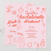 Bachelorette uitnodiging Doodle Beach Party (Voorkant / Achterkant)