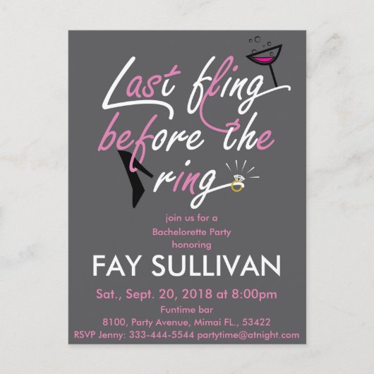 Bachelorette-uitnodiging Uitnodiging Briefkaart (Voorkant)