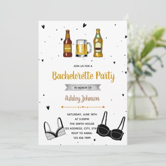 Bachelorette-uitnodiging voor bier en bras kaart (Staand voorkant)