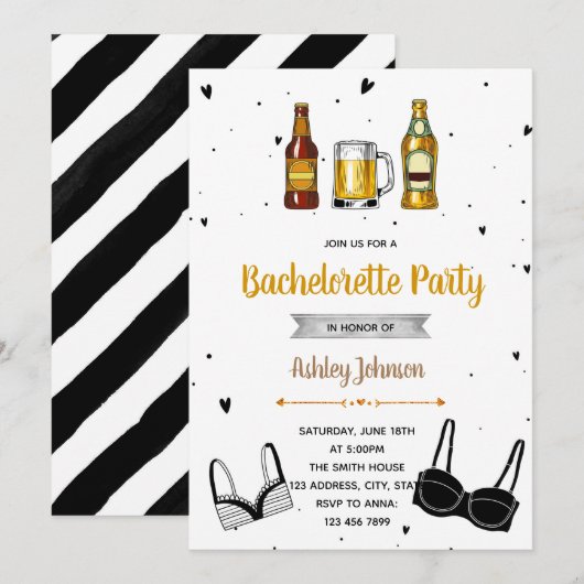 Bachelorette-uitnodiging voor bier en bras kaart (Voorkant / Achterkant)