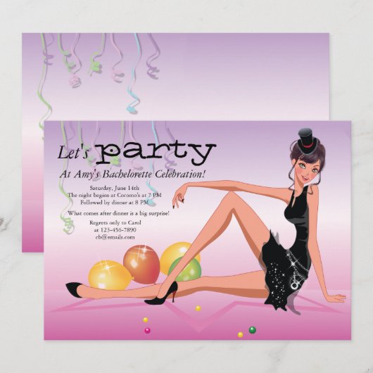 Bachelorette-uitnodiging voor feestelijk meisje kaart (Voorkant / Achterkant)