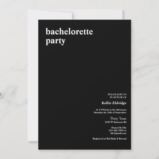 Bachelorette van het type Black Modern Kaart (Voorkant)