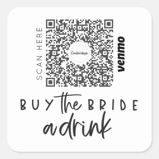 Bachelorette Venmo QR code Koop de Bride A Drink Vierkante Sticker (Voorkant)