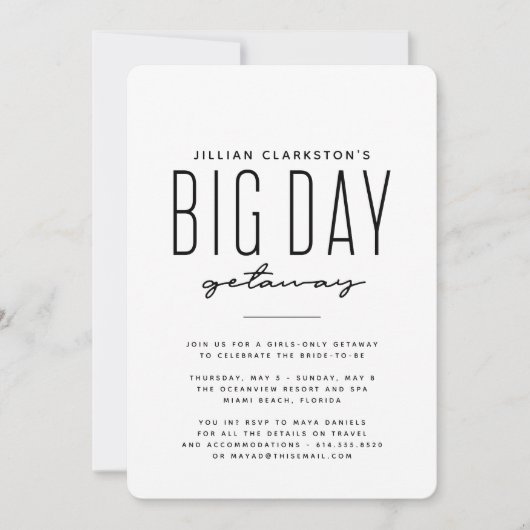 Bachelorette visway zwarte witte uitnodiging (Voorkant)