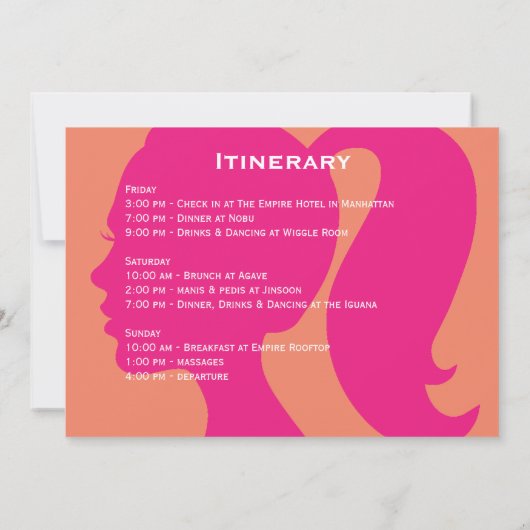 Bachelorette voor partijroze en Oranje weekeinde Kaart (Achterkant)