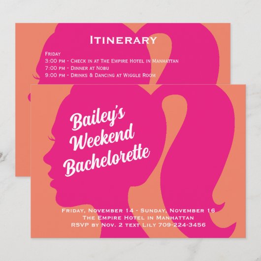 Bachelorette voor partijroze en Oranje weekeinde Kaart (Voorkant / Achterkant)