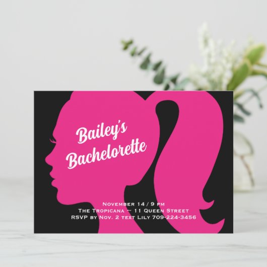 Bachelorette voor partijroze en zwart kaart (Staand voorkant)