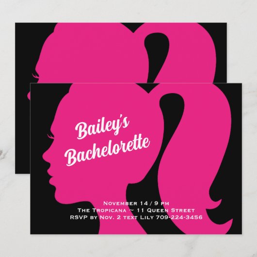 Bachelorette voor partijroze en zwart kaart (Voorkant / Achterkant)