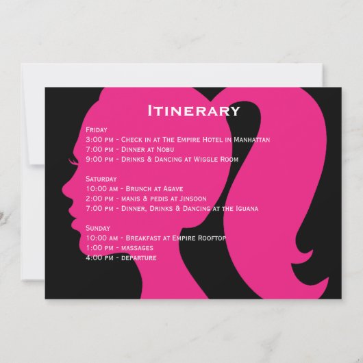 Bachelorette voor partijroze en zwart Weekend Kaart (Achterkant)