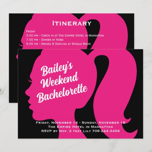 Bachelorette voor partijroze en zwart Weekend Kaart (Voorkant / Achterkant)