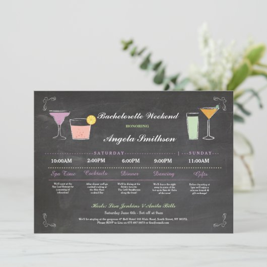 Bachelorette Vrijgezellenfeest Chalk Coral Itinera Programmakaart (Staand voorkant)