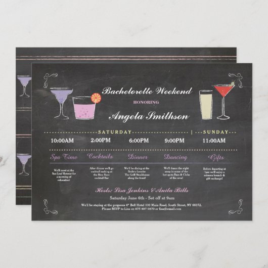 Bachelorette Vrijgezellenfeest Chalk Paars Itinera Programmakaart (Voorkant / Achterkant)