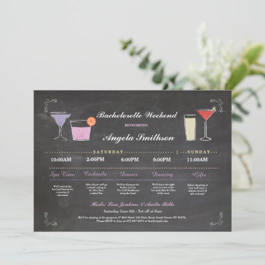 Bachelorette Vrijgezellenfeest Chalk Paars Itinera Programmakaart (Staand voorkant)