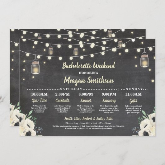 Bachelorette Vrijgezellenfeest Itinerary Fireflies Programmakaart (Voorkant / Achterkant)