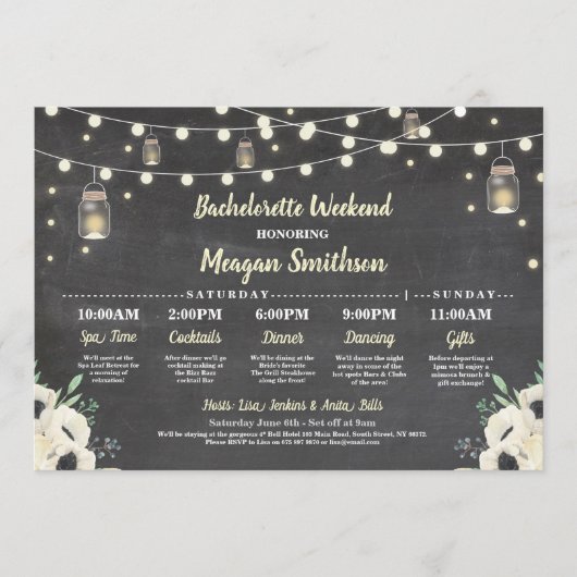 Bachelorette Vrijgezellenfeest Itinerary Fireflies Programmakaart (Voorkant)