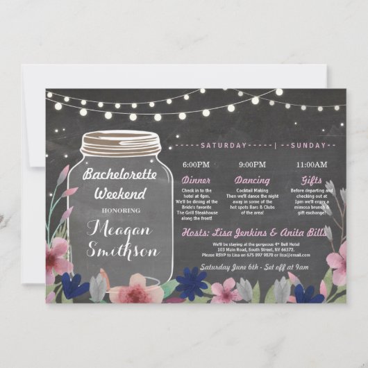 Bachelorette Vrijgezellenfeest Itinerary Jar Chalk Kaart (Voorkant)