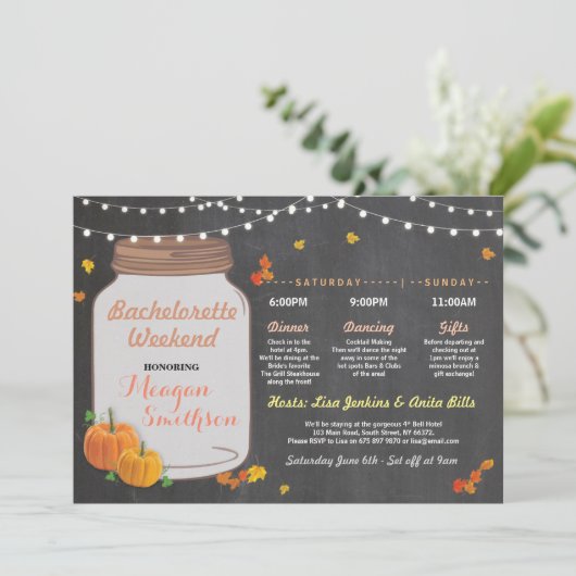 Bachelorette Vrijgezellenfeest Itinerary Pumpkin J Kaart (Staand voorkant)