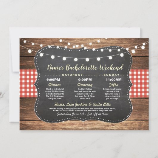 Bachelorette Vrijgezellenfeest Itinerary Red Chalk Kaart (Voorkant)