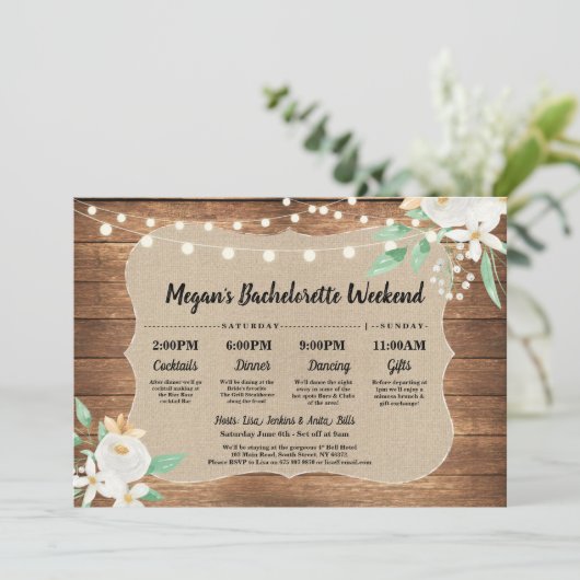 Bachelorette Vrijgezellenfeest Itinerary Wood Whit Programmakaart (Staand voorkant)