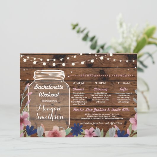 Bachelorette Vrijgezellenfeest Reisroute Jar Wood Kaart (Staand voorkant)