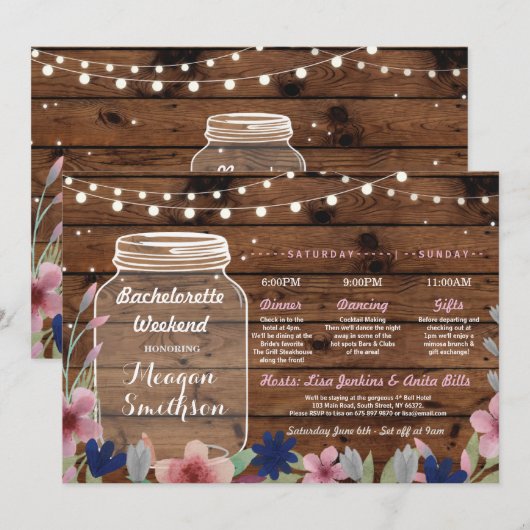 Bachelorette Vrijgezellenfeest Reisroute Jar Wood Kaart (Voorkant / Achterkant)