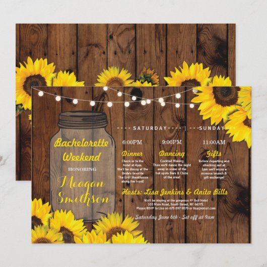 Bachelorette Vrijgezellenfeest Reisschema Jar Zonn Kaart (Voorkant / Achterkant)