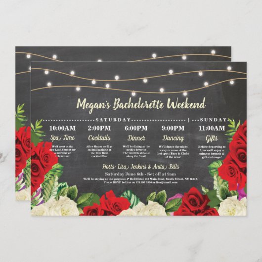 Bachelorette Vrijgezellenfeest Rood Rozen Kaart (Voorkant / Achterkant)