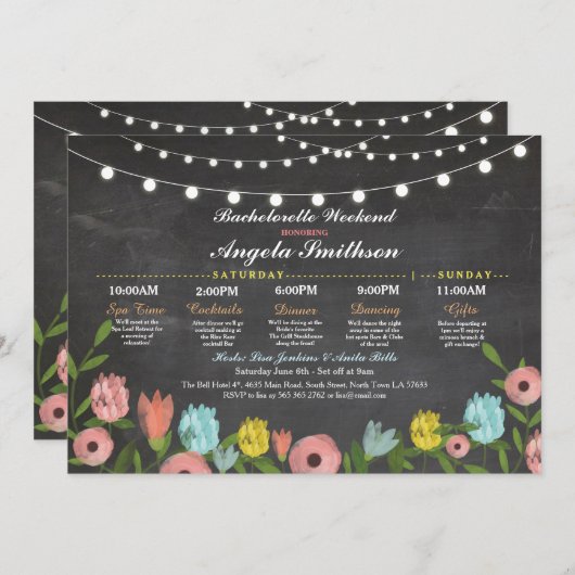 Bachelorette Vrijgezellenfeest Roze rondleiding Programmakaart (Voorkant / Achterkant)