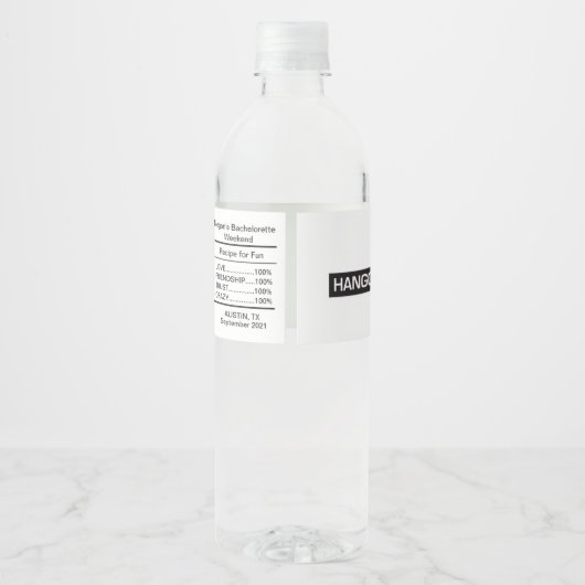 Bachelorette Waterflesetiket, Hangover Helper Waterfles Etiket (Achterkant)