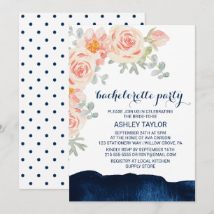 Bachelorette Waterverf Floral Peach & Navy Kaart