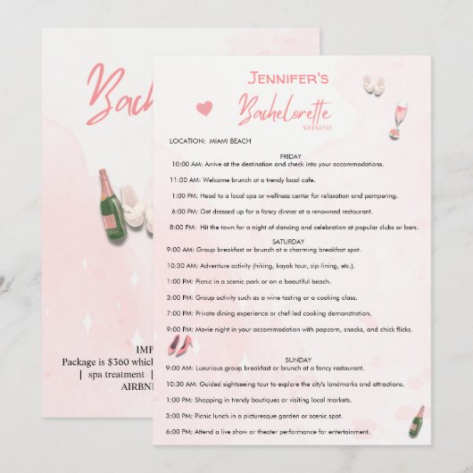 Bachelorette Weekend Bewerkbare Reisplanning Kaart (Voorkant / Achterkant)